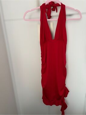 Red Halter V-Neck Women’s Dress